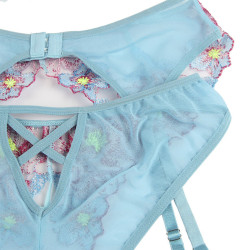 SUBBLIME - 954116 BH + HÖSCHEN MIT STRUMPFGÜRTEL BLUMENDESIGN BLAU L/XL – Produktansicht 7