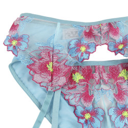 SUBBLIME - 954116 BH + HÖSCHEN MIT STRUMPFGÜRTEL BLUMENDESIGN BLAU L/XL – Produktansicht 8