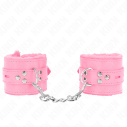 KINK - PELZGEFÜTTERTE HANDGELENKFESSELN MIT QUADRATISCHEN LÖCHERN, ROSA UND ROSA GÜRTEL, VERSTELLBAR 17-29 CM… –…