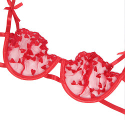 SUBBLIME - 954321 BH + STRING + STRUMPFGÜRTEL MIT HERZDRUCK ROT S/M – Produktansicht 13