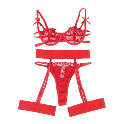 SUBBLIME - 954338 BH + STRING + STRUMPFGÜRTEL MIT HERZDRUCK ROT L/XL – Produktansicht 5