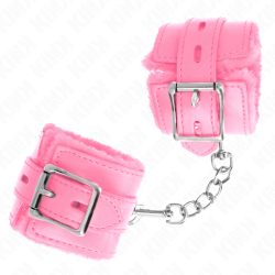 KINK - PELZGEFÜTTERTE HANDGELENKFESSELN MIT QUADRATISCHEN LÖCHERN, ROSA UND ROSA GÜRTEL, VERSTELLBAR 17-29 CM… –…