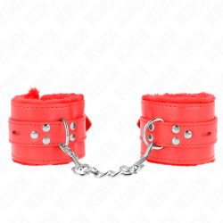KINK - PELZGEFÜTTERTE HANDGELENKFESSELN MIT QUADRATISCHEN LÖCHERN, ROT UND ROTER GÜRTEL, VERSTELLBAR 17-29 CM… –…