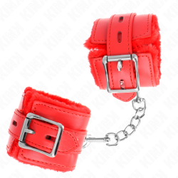 KINK - PELZGEFÜTTERTE HANDGELENKFESSELN MIT QUADRATISCHEN LÖCHERN, ROT UND ROTER GÜRTEL, VERSTELLBAR 17-29 CM… –…