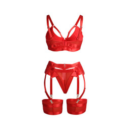 SUBBLIME - 955250 ROTER BONDAGE-BH MIT STRUMPFBAND-SET S/M – Produktansicht 6