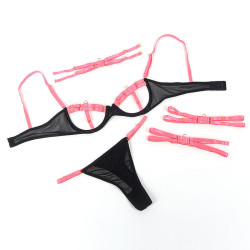 SUBBLIME - 955298 BH-SET MIT HALSKETTE UND BEINDETAILS FLUORESZIERENDES ROSA S/M – Produktansicht 7