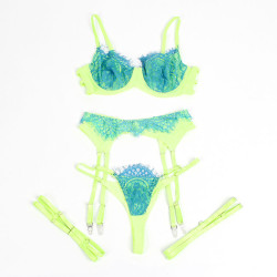 SUBBLIME - 955311 BH-SET MIT SPITZE UND STRUMPFBAND GRÜN UND BLAU S/M – Produktansicht 6