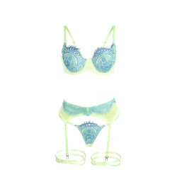 SUBBLIME - 955311 BH-SET MIT SPITZE UND STRUMPFBAND GRÜN UND BLAU S/M – Produktansicht 7