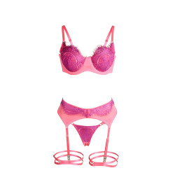 SUBBLIME - 955359 BH-SET MIT SPITZE UND STRUMPFBÄNDERN ROSA UND LILA S/M – Produktansicht 6