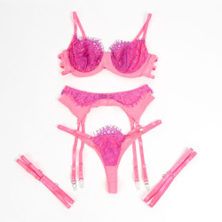 SUBBLIME - 955359 BH-SET MIT SPITZE UND STRUMPFBÄNDERN ROSA UND LILA S/M – Produktansicht 8