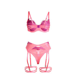 SUBBLIME - 955366 BH-SET MIT SPITZE UND STRUMPFBAND ROSA UND LILA L/XL – Produktansicht 7