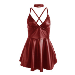 SUBBLIME - 955397 KLEID MIT BURGUNDERROTEN LEDERTRÄGERN S/M – Produktansicht 5