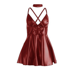 SUBBLIME - 955397 KLEID MIT BURGUNDERROTEN LEDERTRÄGERN S/M – Produktansicht 6