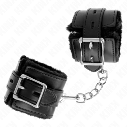 KINK - PELZGEFÜTTERTE HANDGELENKFESSELN MIT QUADRATISCHEN LÖCHERN, SCHWARZ UND SCHWARZ, VERSTELLBARER GÜRTEL… –…