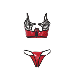 SUBBLIME - 955540 ROTES LACKLEDER-NETZ-ZIPPER-BH-SET L/XL – Produktansicht 5
