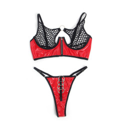 SUBBLIME - 955540 ROTES LACKLEDER-NETZ-ZIPPER-BH-SET L/XL – Produktansicht 6