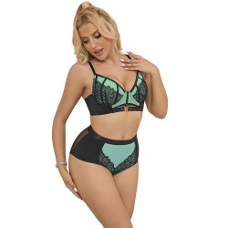 SUBBLIME - 955564 GRÜNES LACKLEDER-NETZ-ZIPPER-BH-SET L/XL – Produktansicht 2