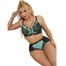 SUBBLIME - 955564 GRÜNES LACKLEDER-NETZ-ZIPPER-BH-SET L/XL – Produktansicht 3