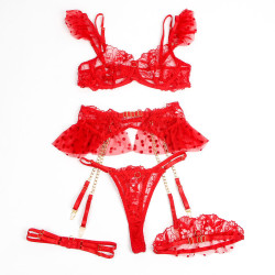 SUBBLIME - 957506 SPITZEN-BH UND STRUMPFBAND-SET ROT S/M – Produktansicht 3