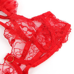 SUBBLIME - 957506 SPITZEN-BH UND STRUMPFBAND-SET ROT S/M – Produktansicht 4