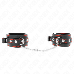KINK - KLEINE HANDGELENKSFESSELN SCHWARZ MIT ROTEM FUTTER VERSTELLBAR 14-24 CM X 3,5 CM – Produktansicht 2