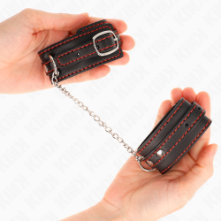 KINK - KLEINE HANDGELENKSFESSELN SCHWARZ MIT ROTEM FUTTER VERSTELLBAR 14-24 CM X 3,5 CM – Produktansicht 4