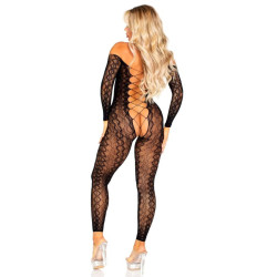 LEG AVENUE - BODYSTOCKING MIT OFFENEM SCHRITT AUS EXOTISCHER SCHLANGENSPITZE IN SCHWARZ – Produktansicht 2