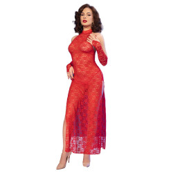 CHILIROSE - CR 4853 ROTES SPITZENKLEID MIT HANDSCHUHEN – Produktansicht 3