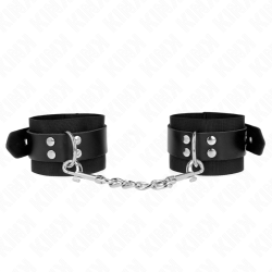 KINK - NYLON HANDGELENKFESSELN SCHWARZ MIT LEDERGURTE SCHWARZ VERSTELLBAR 19-29 CM X 5,1 CM – Produktansicht 2