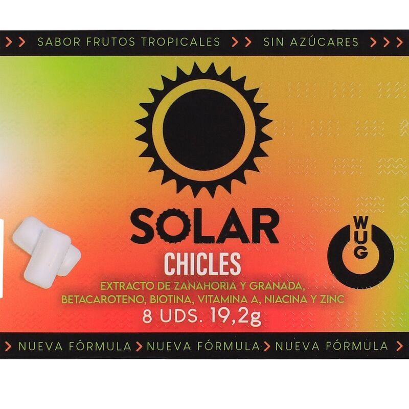 WUG Solar – Der Kaugummi, der Ihre Haut auf die Sonne vorbereitet. Blisterpackung mit 8 Stück