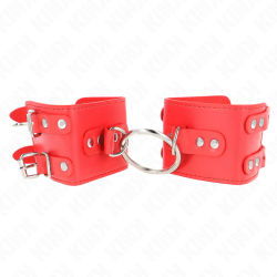 KINK - FESTE HANDGELENKFESSELN MIT RING UND NIETEN VERSTELLBAR ROT 17-22 CM X 6,5 CM – Produktansicht 2