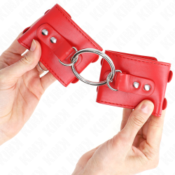 KINK - FESTE HANDGELENKFESSELN MIT RING UND NIETEN VERSTELLBAR ROT 17-22 CM X 6,5 CM – Produktansicht 4