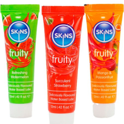 SKINS – FRUCHTIGES GLEITMITTEL-SET WASSERMELONE, ERDBEERE & MANGO GLEITMITTEL 3 x 12 ML – Produktansicht 2