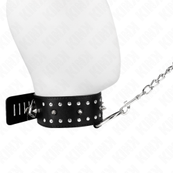 KINK - HALSKETTE MIT LEINE 65 CM MIT SILBERNEN NIETEN MODELL 1 VERSTELLBAR 36-43 CM X 5 CM – Produktansicht 4