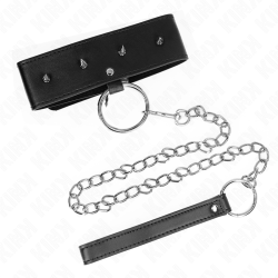 KINK - HALSKETTE 65 CM MIT LEINE MIT SILBERNEN NIETEN MODELL 2 VERSTELLBAR 36-43 CM X 5 CM – Produktansicht 4