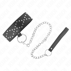 KINK - HALSKETTE 65 CM MIT LEINE MIT SILBERNEN NIETEN MODELL 3 VERSTELLBAR 36-43 CM X 5 CM – Produktansicht 2