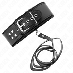 KINK - HALSKETTE MIT LEINE 116 CM MIT SILBERNEN NIETEN MODELL 4 SCHWARZ VERSTELLBAR 40-48 CM X 6 CM – Produktansicht 2