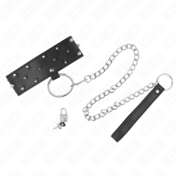 KINK - HALSKETTE MIT LEINE 65 CM MIT SILBERNEN NIETEN MODELL 5 VERSTELLBAR 36-43 CM X 5 CM – Produktansicht 2