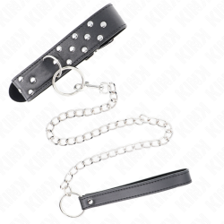 KINK - RING NIETEN BAND HALSKETTE MIT GÜRTEL 65 CM SCHWARZ VERSTELLBAR 36-50 CM X 3,8 CM – Produktansicht 2