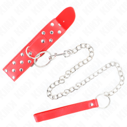 KINK - RING NIETEN BAND HALSKETTE MIT GÜRTEL 65 CM ROT VERSTELLBAR 36-50 CM X 3,8 CM – Produktansicht 2
