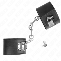 KINK - HANDGELENKFESSELN MIT VORHÄNGESCHLOSS VERSCHLUSS SCHWARZ VERSTELLBAR 16-23 CM X 5,5 CM – Produktansicht 3
