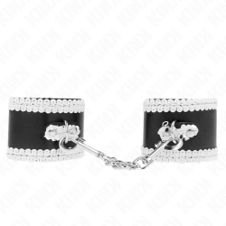 KINK - SCHWARZE HANDGELENKFESSELN MIT WEISSER DEKORIERTER SPITZE, VERSTELLBAR 20-23 CM X 5,5 CM – Produktansicht 2