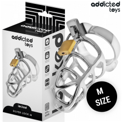 ADDICTED TOYS LOCKED - SILBERNES SCHLOSS PENISKÄFIG METALL GRÖSSE M