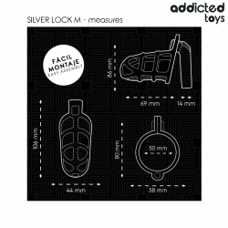 ADDICTED TOYS LOCKED - SILBERNES SCHLOSS PENISKÄFIG METALL GRÖSSE M – Produktansicht 5