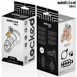 ADDICTED TOYS LOCKED - SILBERNES SCHLOSS PENISKÄFIG METALL GRÖSSE M – Produktansicht 6