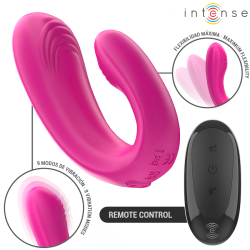 INTENSE - JANET DOPPELTER U-FÖRMIGER STIMULATOR UND VIBRATOR MIT FERNBEDIENUNG ROSA – Produktansicht 2