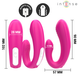 INTENSE - JANET DOPPELTER U-FÖRMIGER STIMULATOR UND VIBRATOR MIT FERNBEDIENUNG ROSA – Produktansicht 3