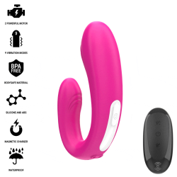 INTENSE - JANET DOPPELTER U-FÖRMIGER STIMULATOR UND VIBRATOR MIT FERNBEDIENUNG ROSA – Produktansicht 4