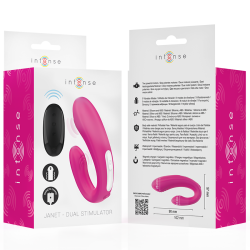 INTENSE - JANET DOPPELTER U-FÖRMIGER STIMULATOR UND VIBRATOR MIT FERNBEDIENUNG ROSA – Produktansicht 7