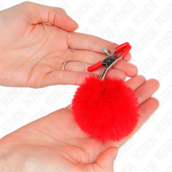 KINK - KUNSTFELLBALL-NIPPELKLAMMER ROT 6 CM – Produktansicht 3